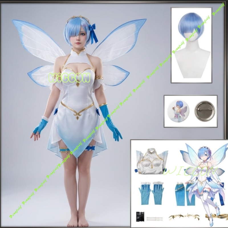 Re Zero Rem Wig - Conjunto de Cosplay de la Hada