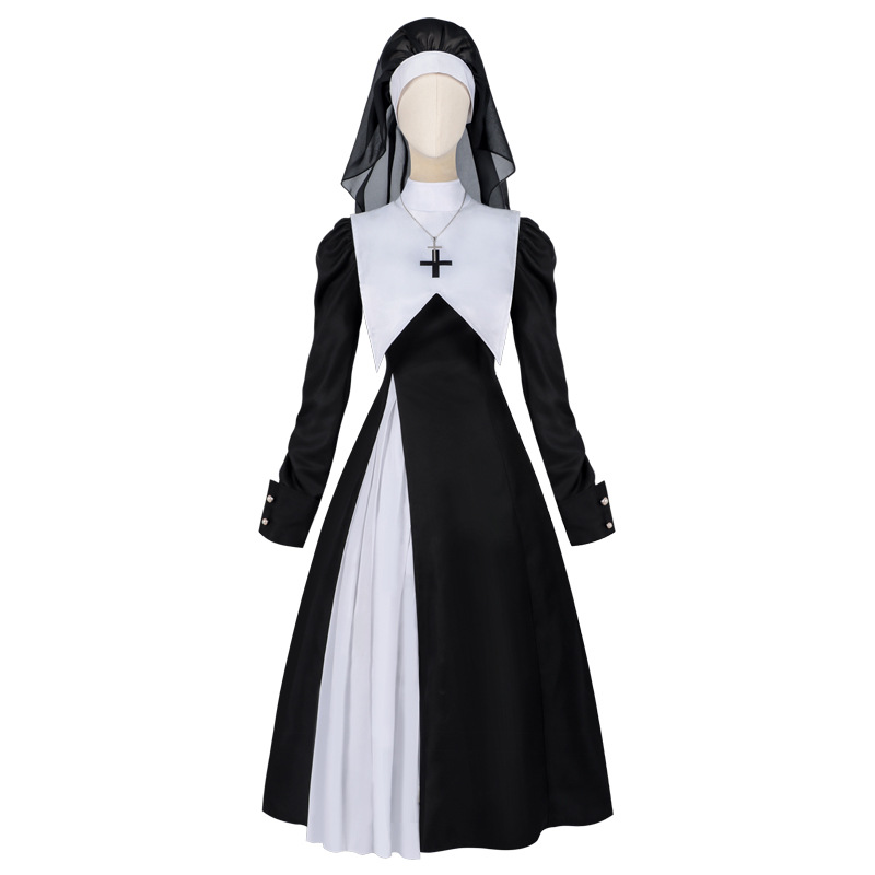 Anime Cosplay Nun - Vestido Plisado para Mujer, Estilo Europeo
